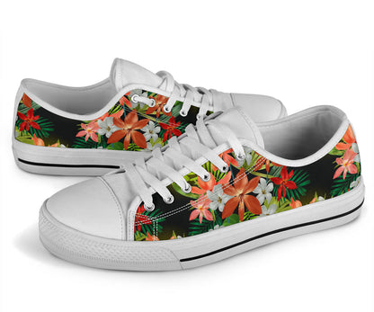 Amaryllis Pattern Print Design AL07 White Bottom Low Top Shoes