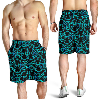 turquoise Tribal Sea Turtle Hawaiian Mens Shorts