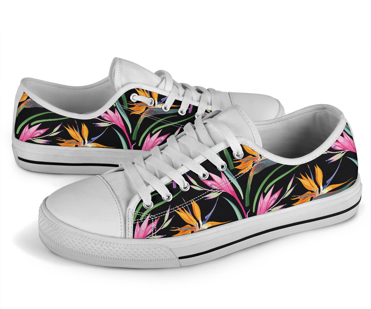 Tropical Flower Pattern Print Design TF017 White Bottom Low Top Shoes
