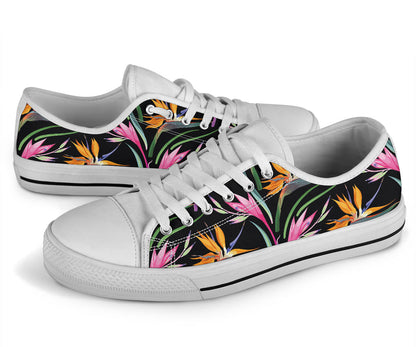 Tropical Flower Pattern Print Design TF017 White Bottom Low Top Shoes