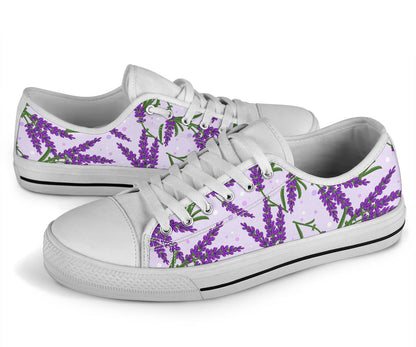 Lavender Pattern Print Design LV02 White Bottom Low Top Shoes