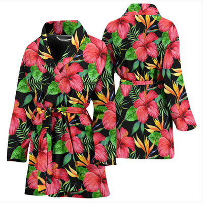 Red Hibiscus Pattern Print Design HB07 Women Bathrobe