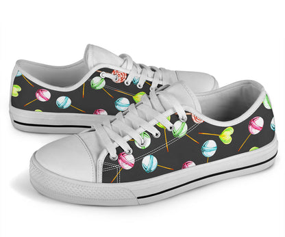 Lollipop Pattern Print Design LL02 White Bottom Low Top Shoes