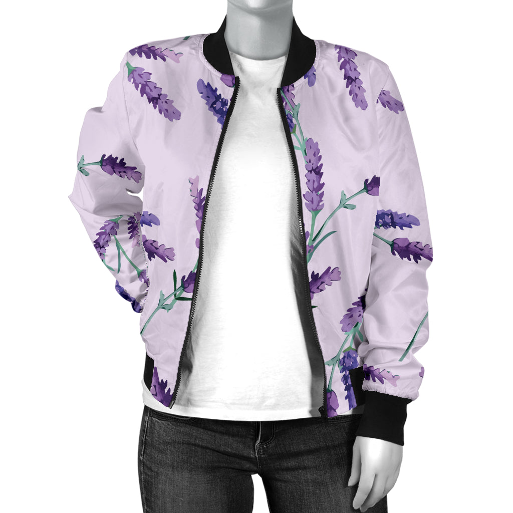 Lavender Pattern Print Design 02 Women's Bomber Jacket