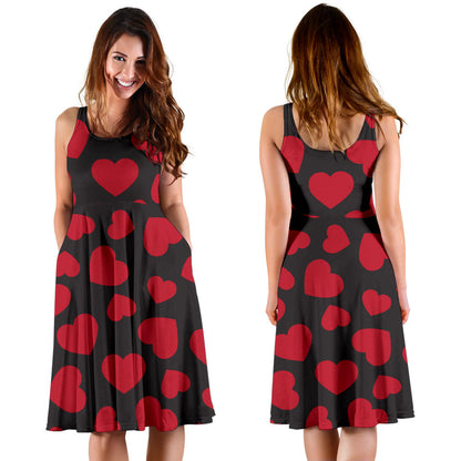 Heart Red Pattern Print Design HE01 Midi Dress