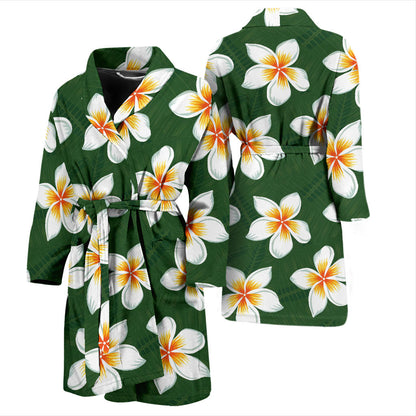 White Plumeria Pattern Print Design PM020 Men Bathrobe