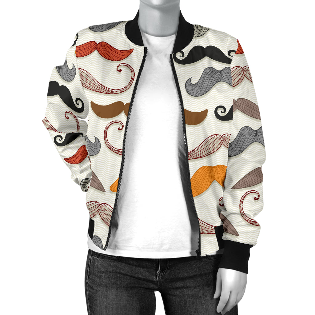 Mustache Pattern Print Design A02 Women's Bomber Jacket