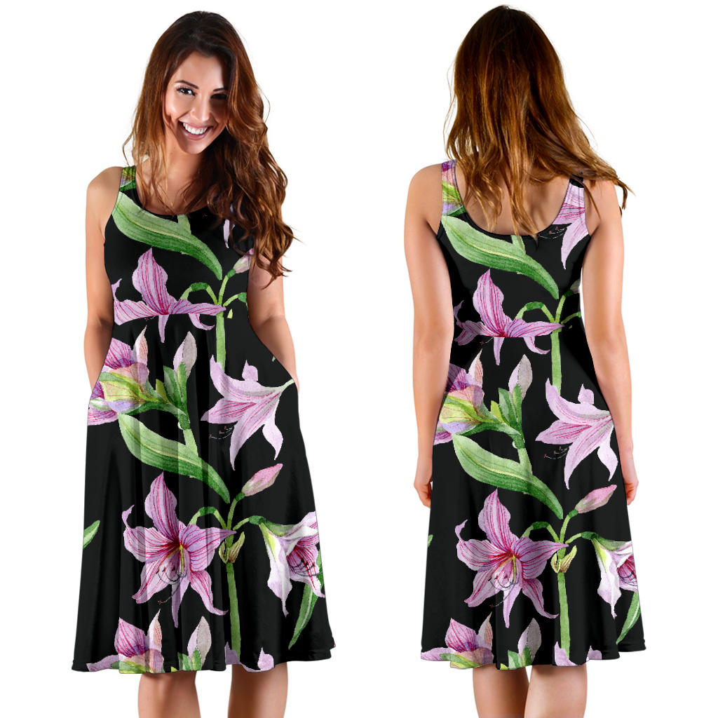 Amaryllis Pattern Print Design AL08 Midi Dress