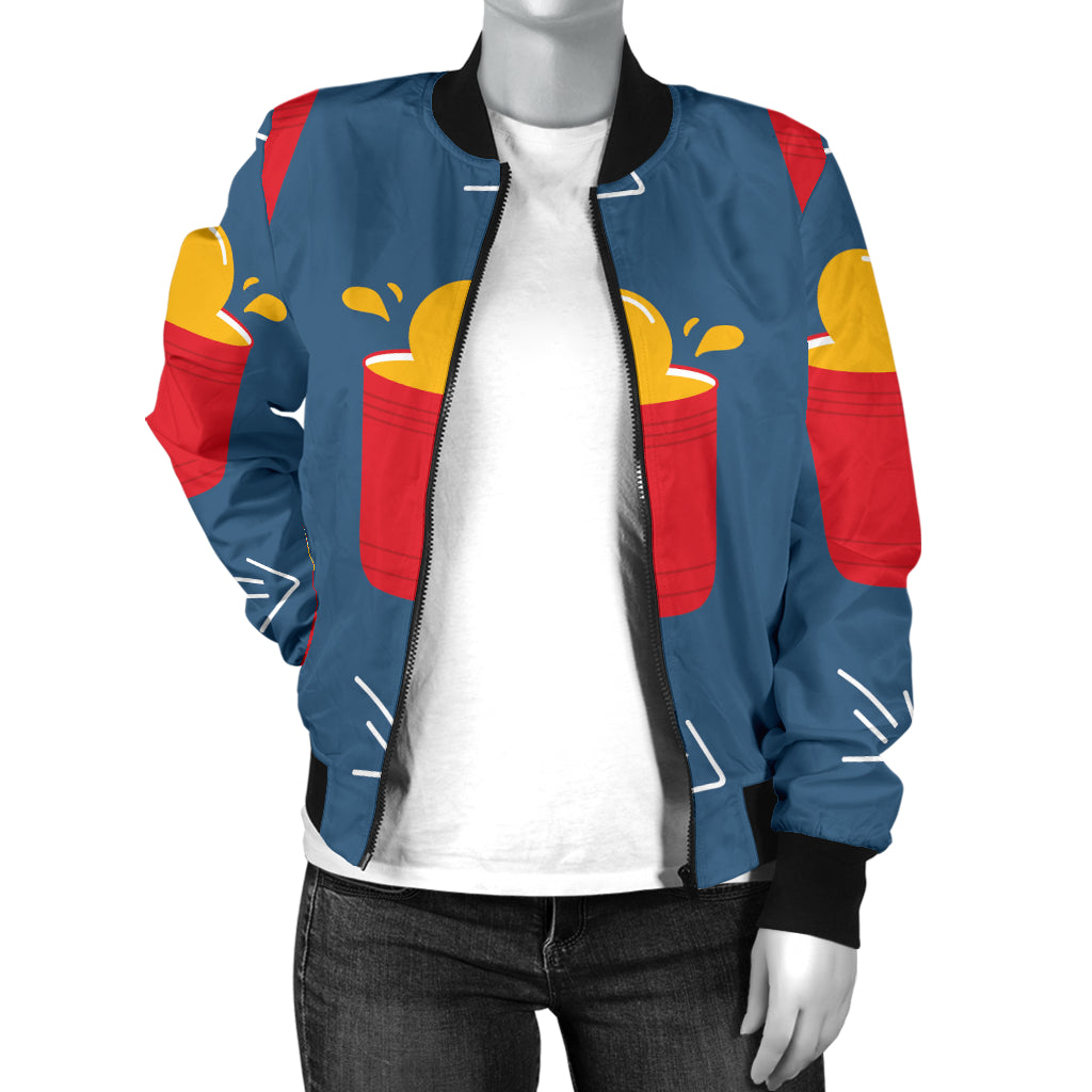 Beer Pong Pattern Print Design 02 Women's Bomber Jacket