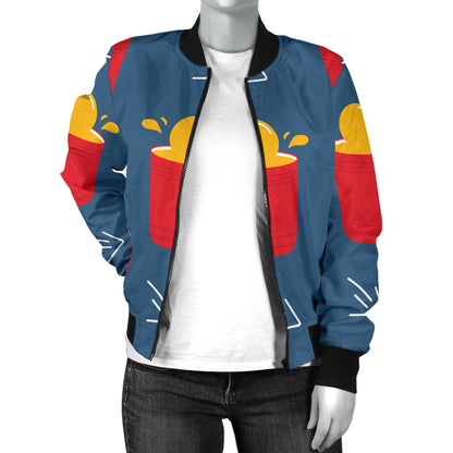 Beer Pong Pattern Print Design 02 Women's Bomber Jacket