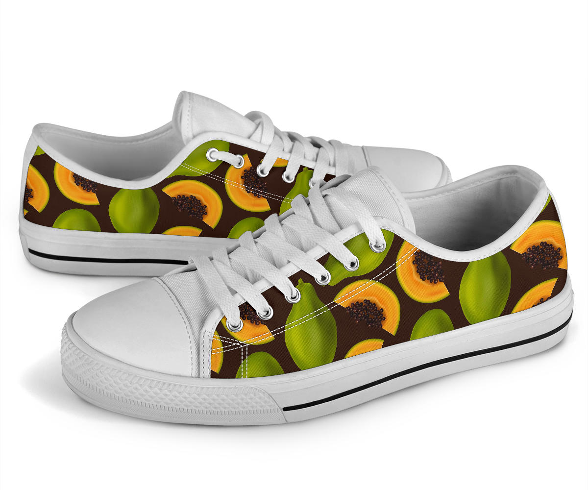 Papaya Pattern Print Design PP04 White Bottom Low Top Shoes