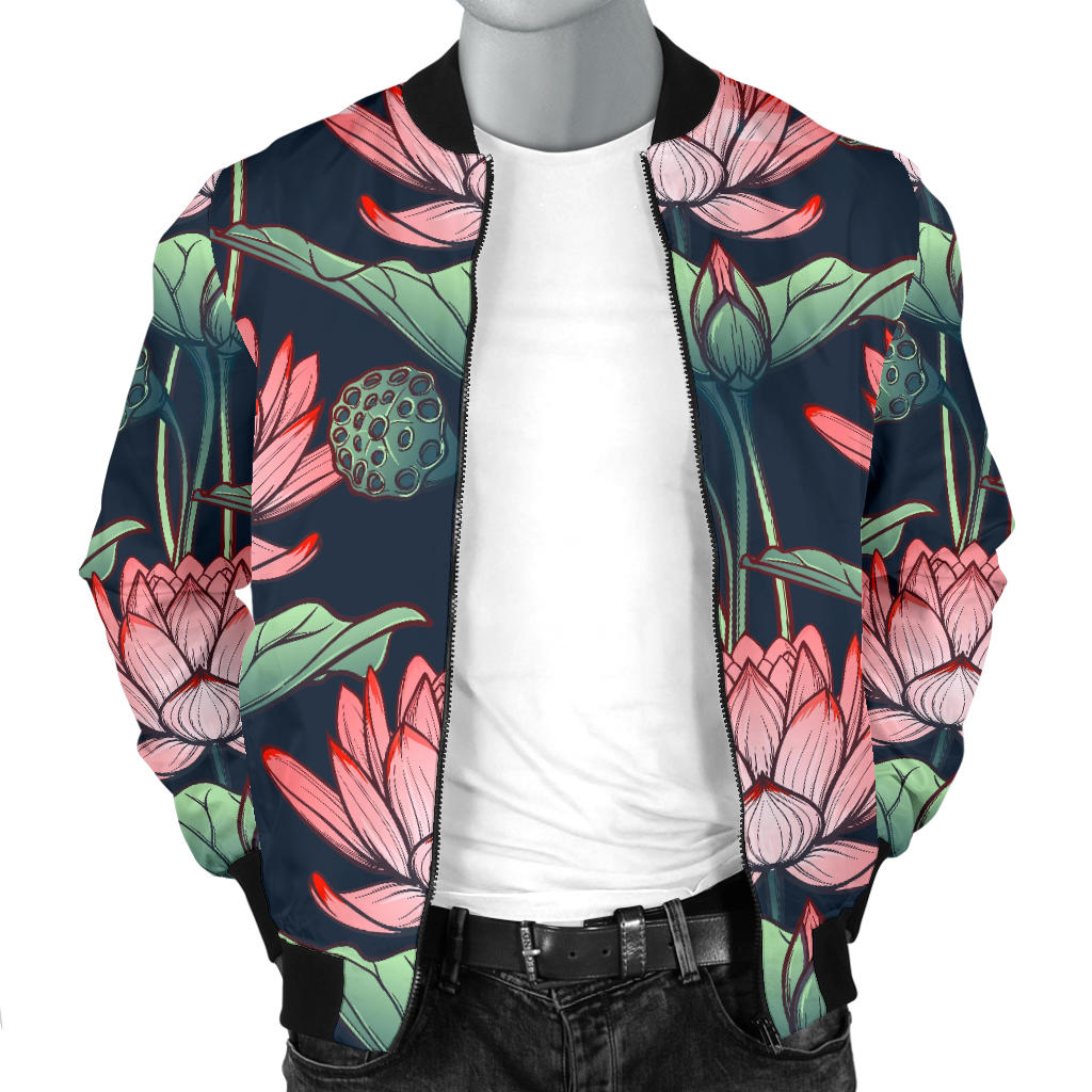 Water Lily Pattern Print Design WL03 Men Bomber Jacket