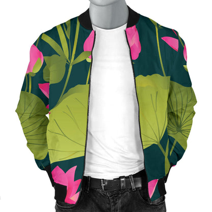 Water Lily Pattern Print Design WL09 Men Bomber Jacket
