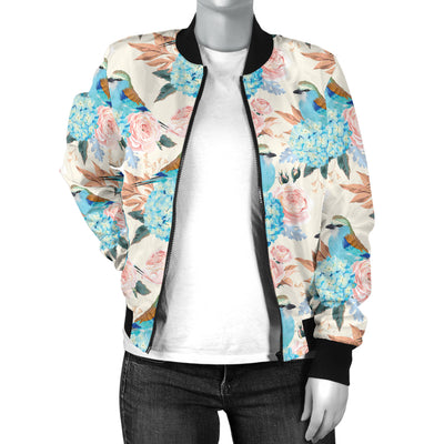 Bluebird Pattern Print Design 03 Women's Bomber Jacket