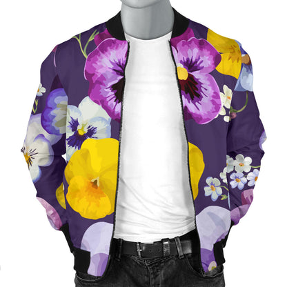 Pansy Pattern Print Design PS02 Men Bomber Jacket