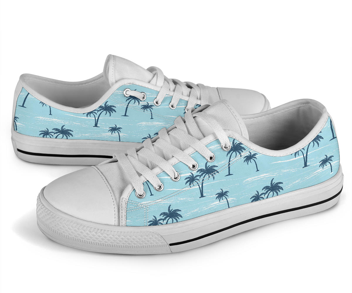 Palm Tree Pattern Print Design PT04 White Bottom Low Top Shoes