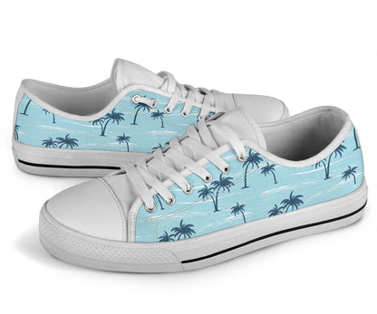 Palm Tree Pattern Print Design PT04 White Bottom Low Top Shoes