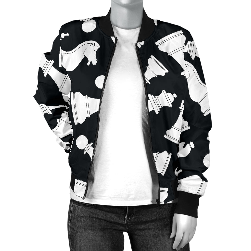 Chess Pattern Print Design 01 Women's Bomber Jacket