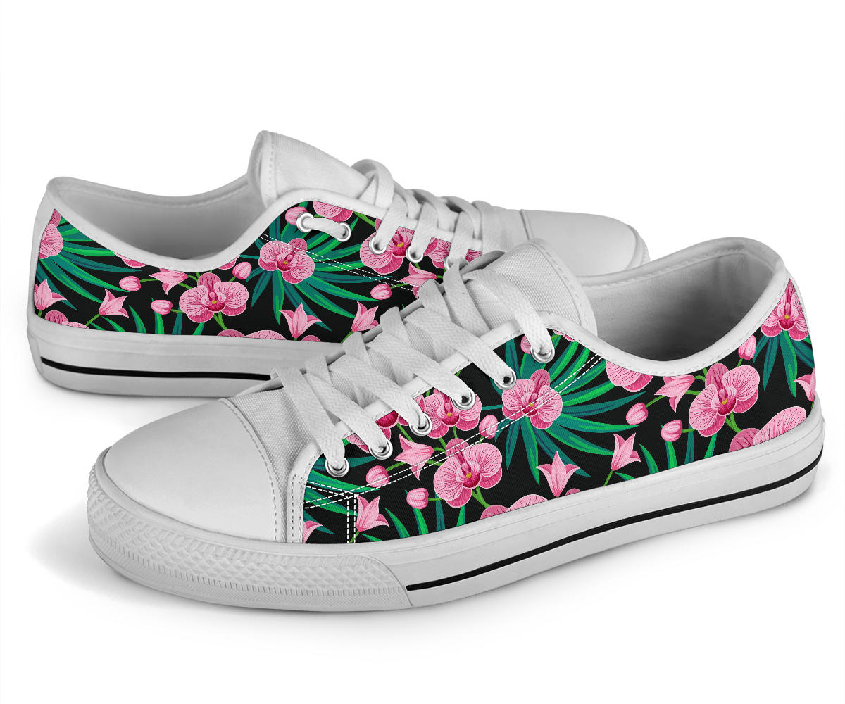 Orchid Pink Pattern Print Design OR06 White Bottom Low Top Shoes