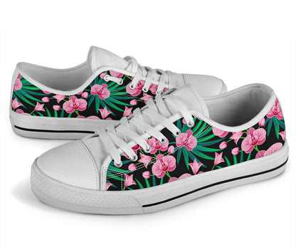 Orchid Pink Pattern Print Design OR06 White Bottom Low Top Shoes