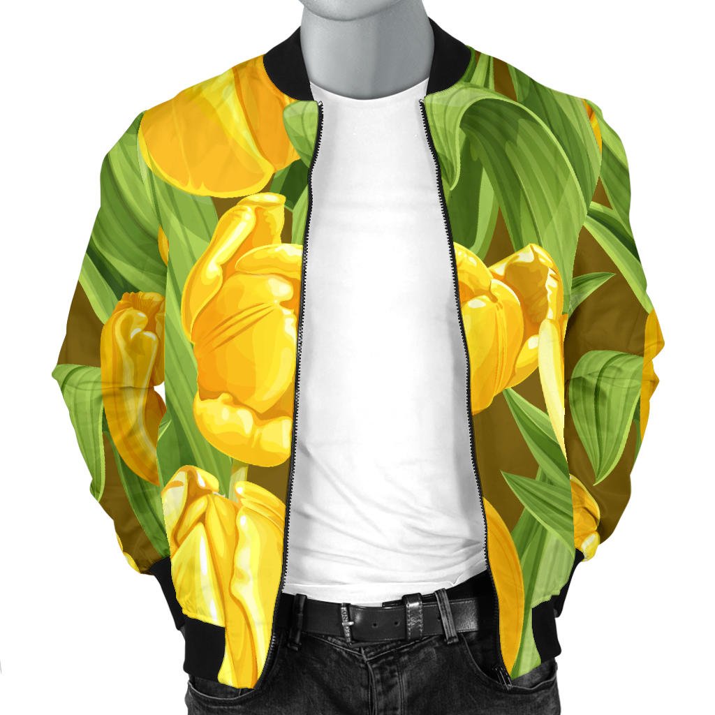 Tulip Yellow Pattern Print Design TP010 Men Bomber Jacket