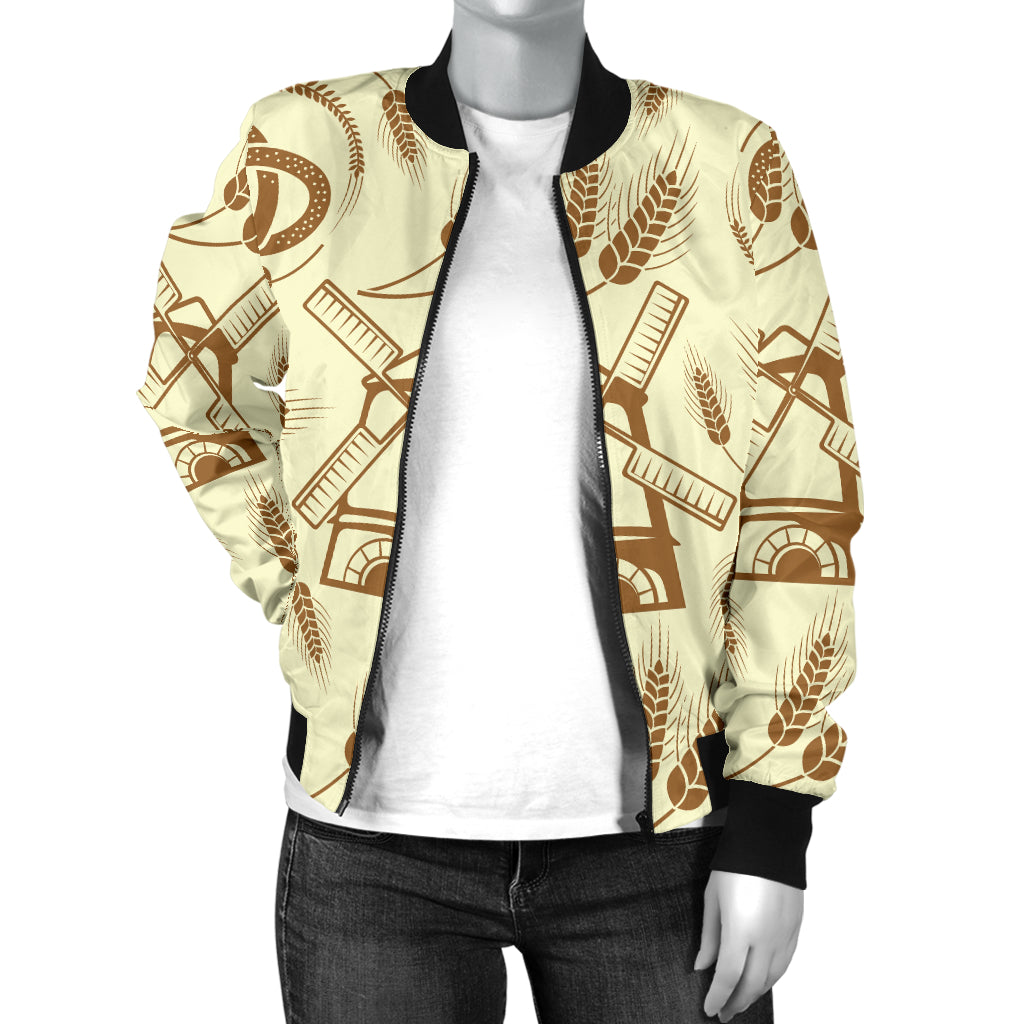 Agricultural Windmills Print Design 03 Women's Bomber Jacket
