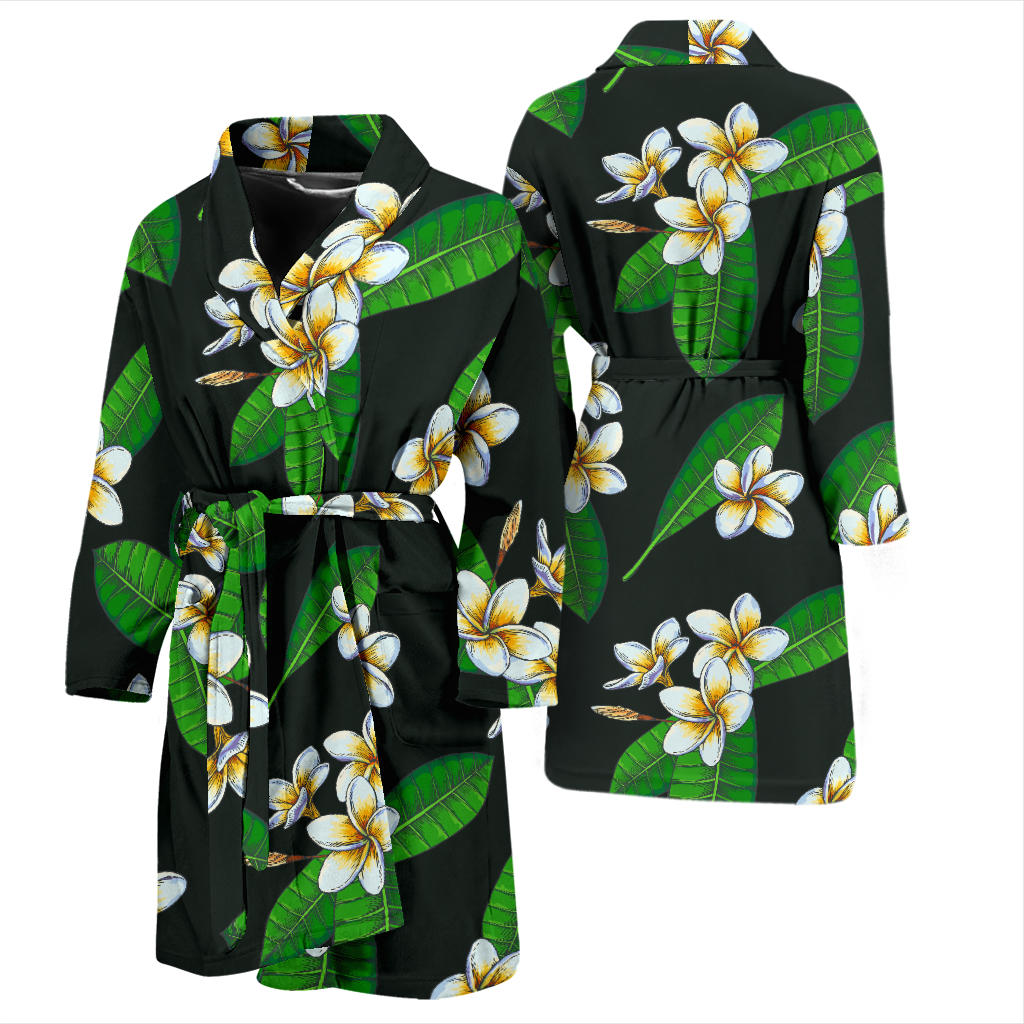 White Plumeria Pattern Print Design PM023 Men Bathrobe