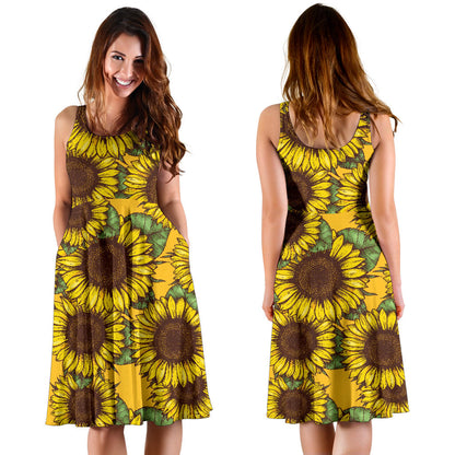 Sunflower Pattern Print Design SF04 Midi Dress