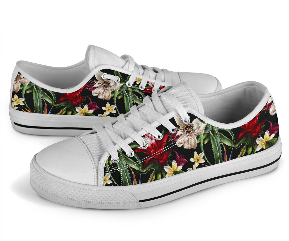 Summer Floral Pattern Print Design SF03 White Bottom Low Top Shoes