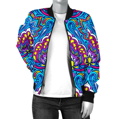 lotus Boho Pattern Print Design LO010 Women Bomber Jacket