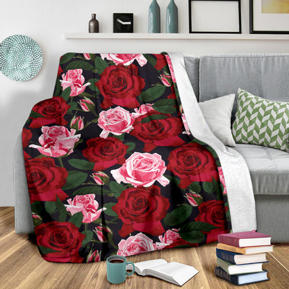 Rose Red Pink Pattern Print Design RO01 Fleece Blanket