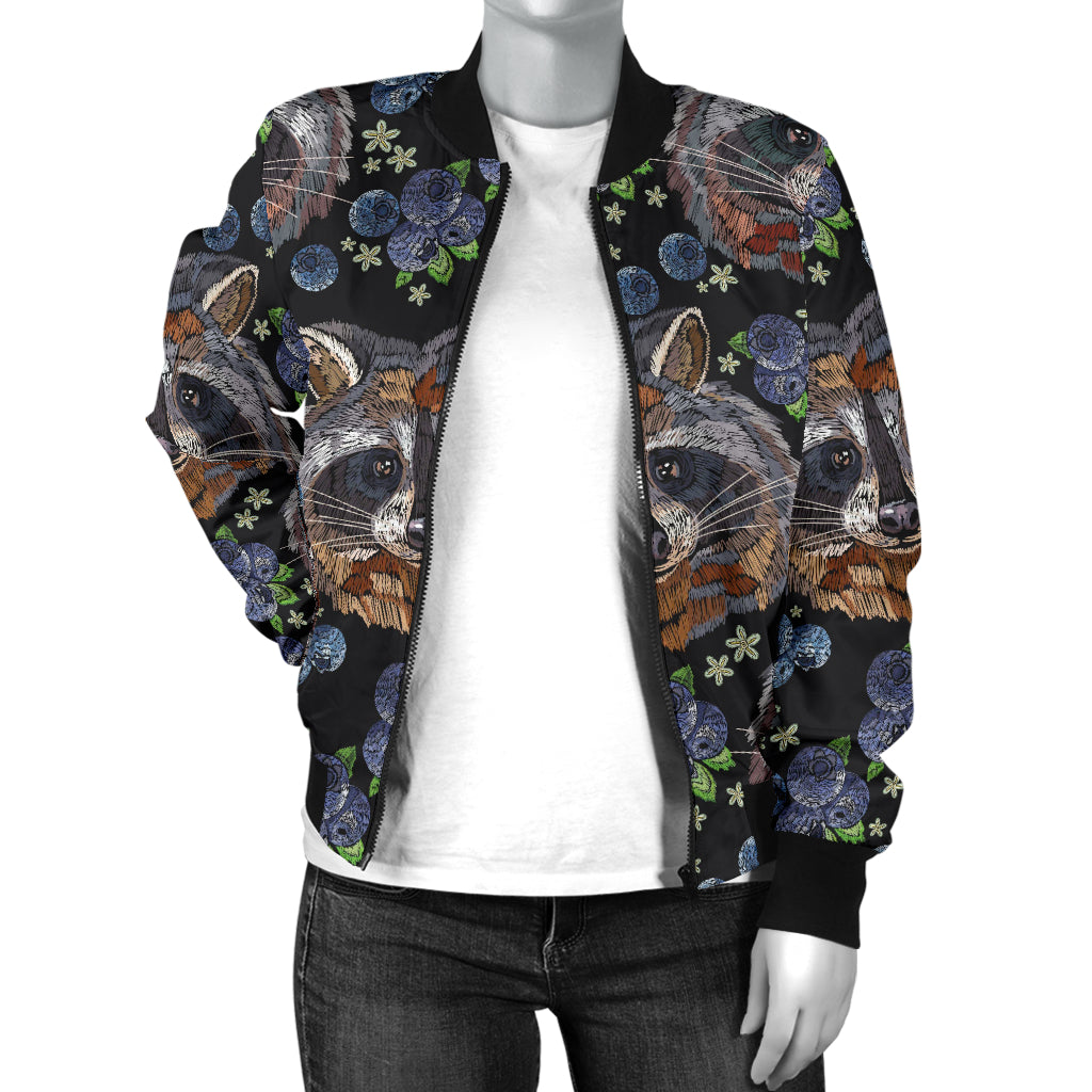 Raccoon Pattern Print Design A03 Women's Bomber Jacket