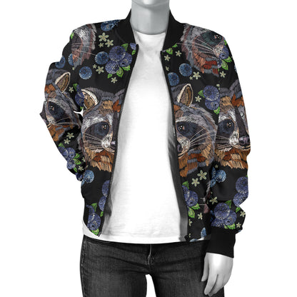Raccoon Pattern Print Design A03 Women's Bomber Jacket