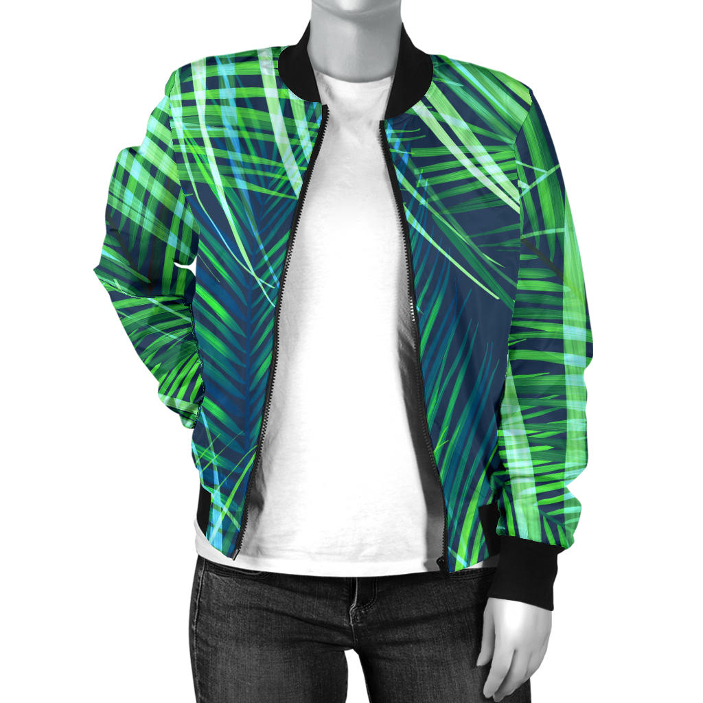 Palm Leaves Pattern Print Design PL02 Women Bomber Jacket