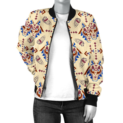 Aztec Wolf Pattern Print Design 03 Women's Bomber Jacket