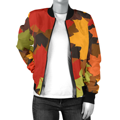 Maple Leaf Pattern Print Design 05 Women's Bomber Jacket