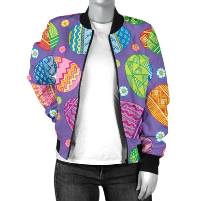 Easter Eggs Pattern Print Design RB010 Women Bomber Jacket