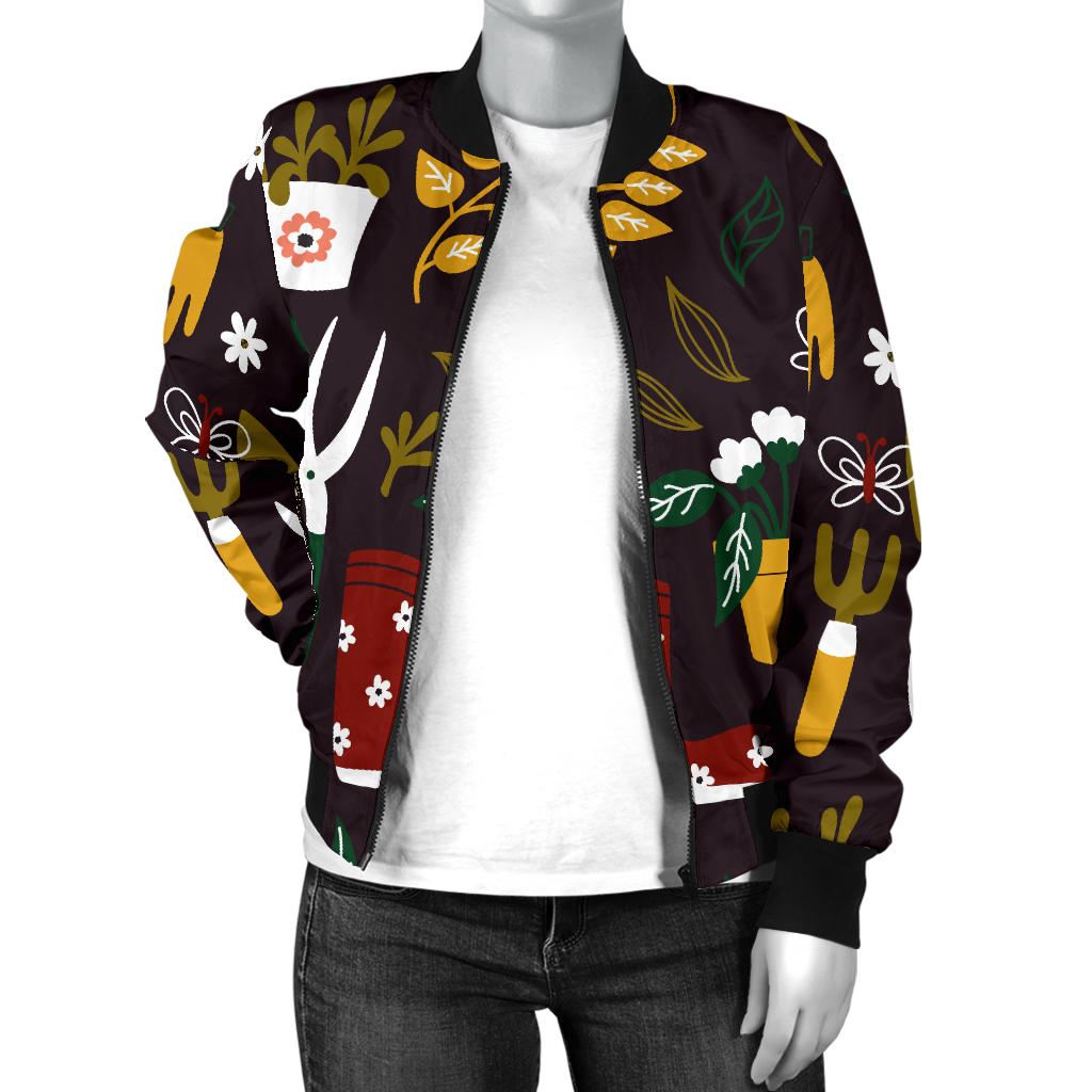 Gardening Pattern Print Design G05 Women Bomber Jacket