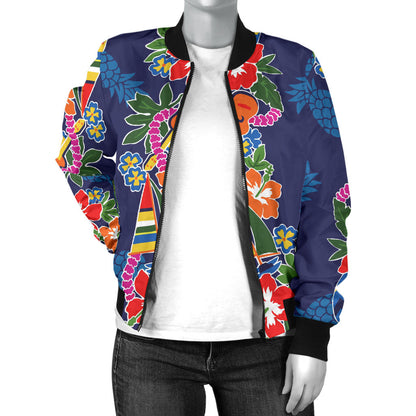 Hawaiian Themed Pattern Print Design H04 Women Bomber Jacket