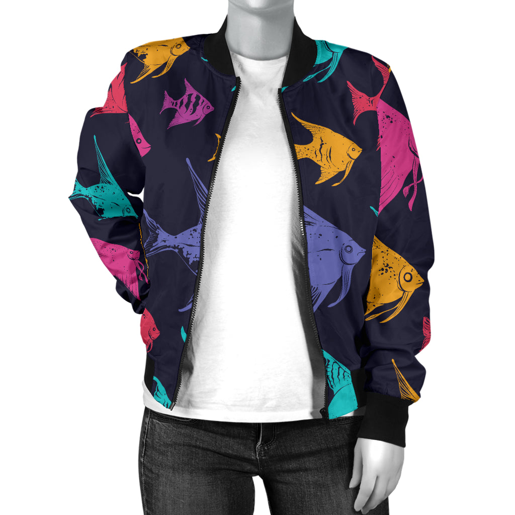 Angelfish Colorful Pattern Print Design 03 Women's Bomber Jacket