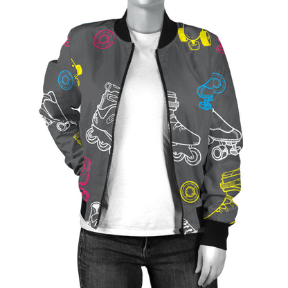 Roller skate Pattern Print Design A02 Women's Bomber Jacket
