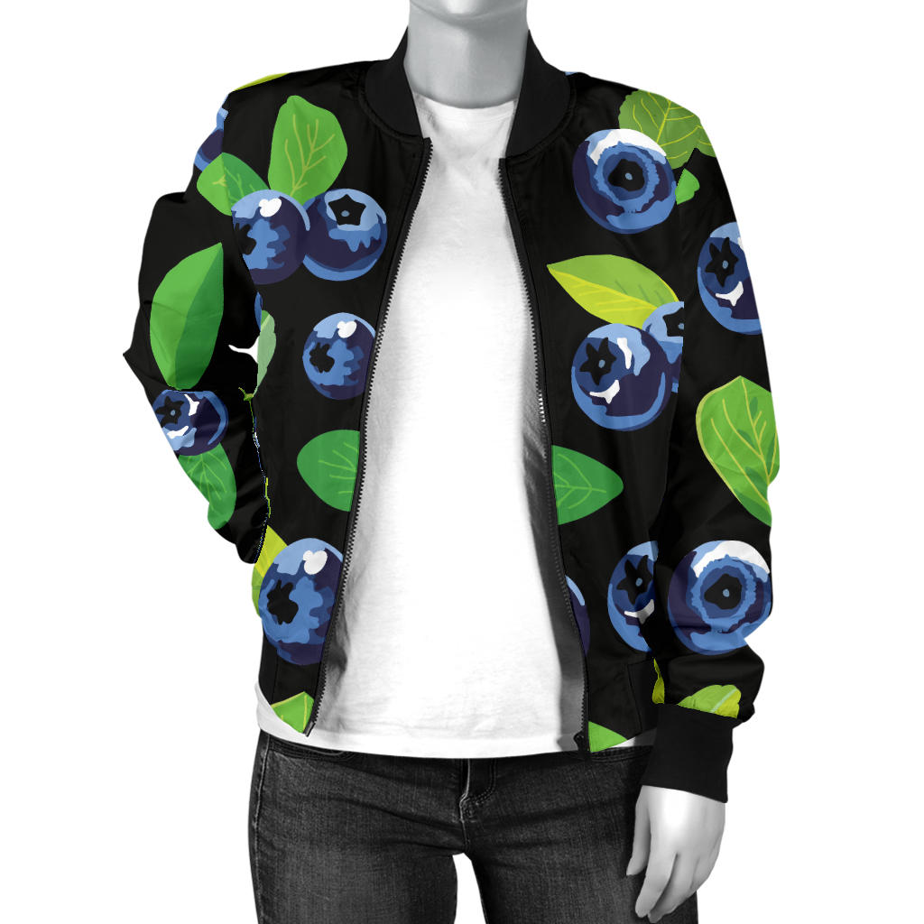 Blueberry Pattern Print Design BB03 Women Bomber Jacket