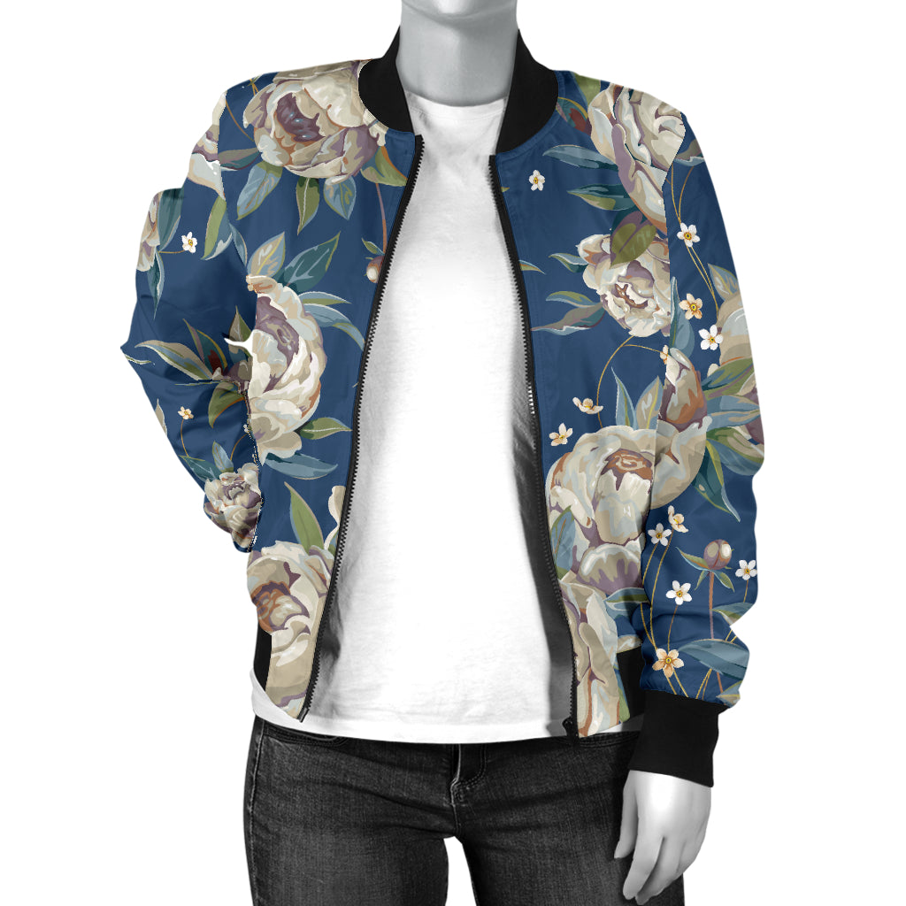 Peony Pattern Print Design A03 Women's Bomber Jacket