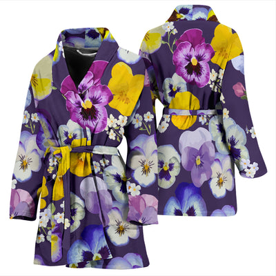 Pansy Pattern Print Design PS02 Women Bathrobe