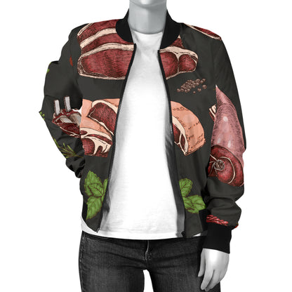 Meat Pattern Print Design 02 Women's Bomber Jacket