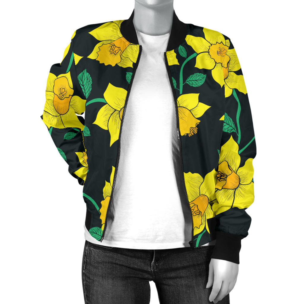 Daffodils Pattern Print Design DF03 Women Bomber Jacket