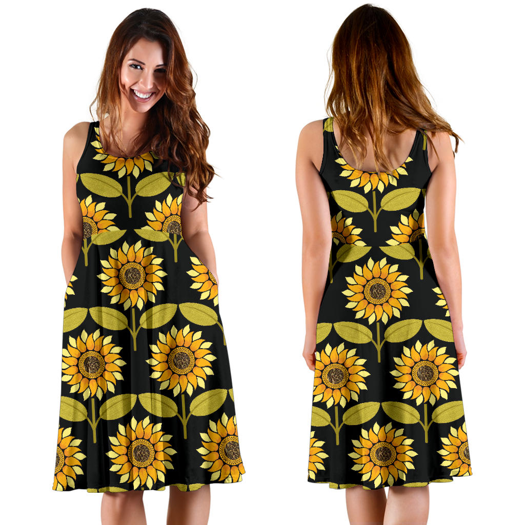 Sunflower Pattern Print Design SF015 Midi Dress