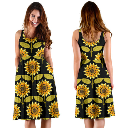 Sunflower Pattern Print Design SF015 Midi Dress