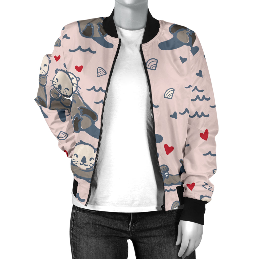 Sea Otter Pattern Print Design 02 Women's Bomber Jacket