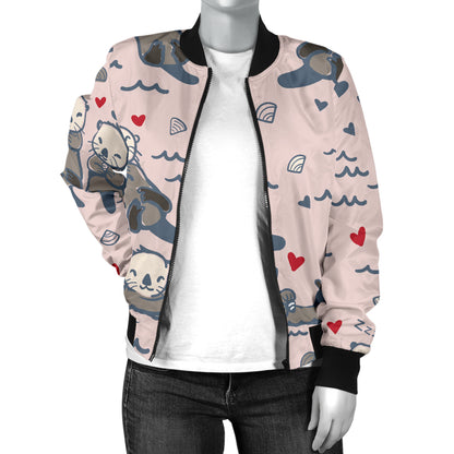 Sea Otter Pattern Print Design 02 Women's Bomber Jacket